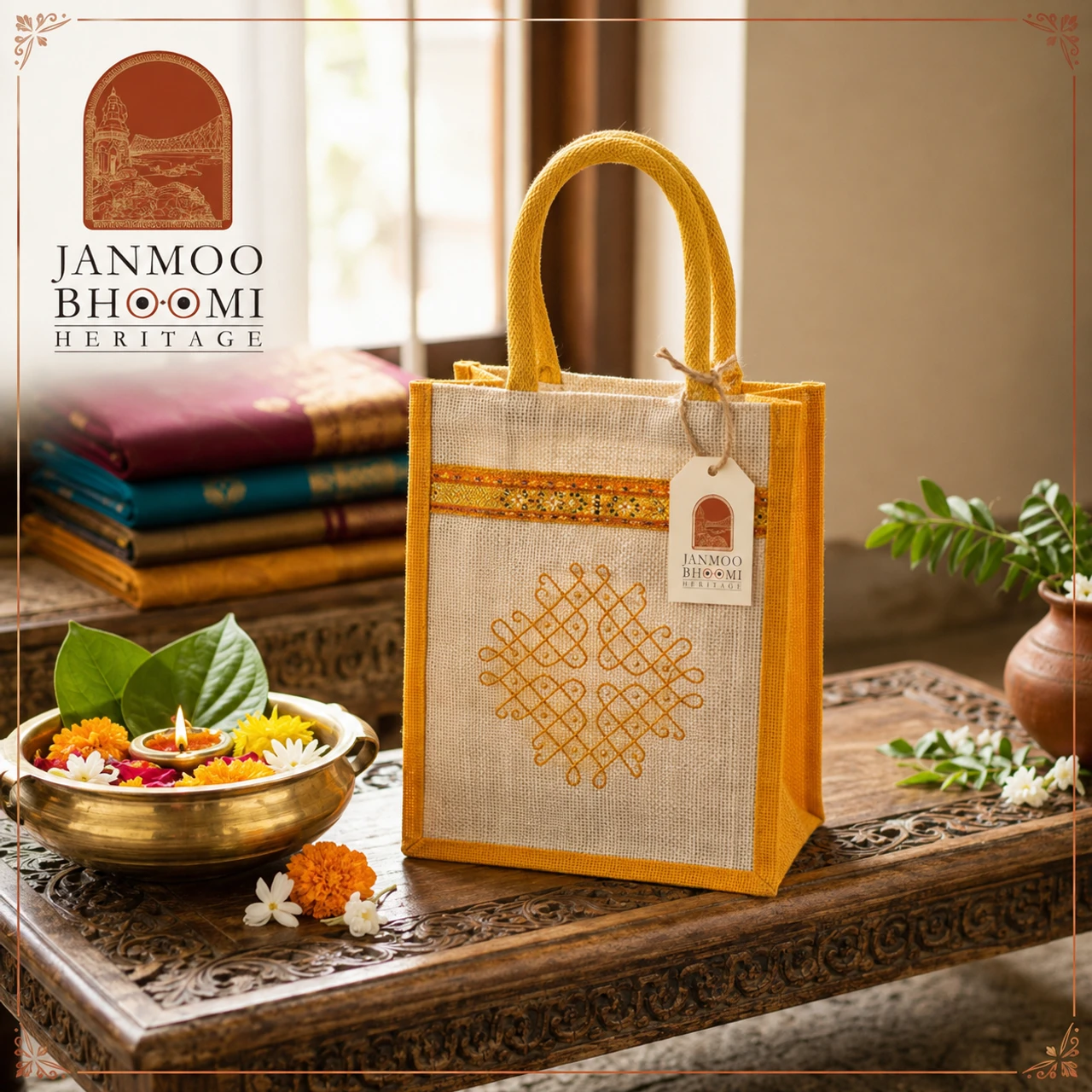 Rangoli Motif Jute Tote